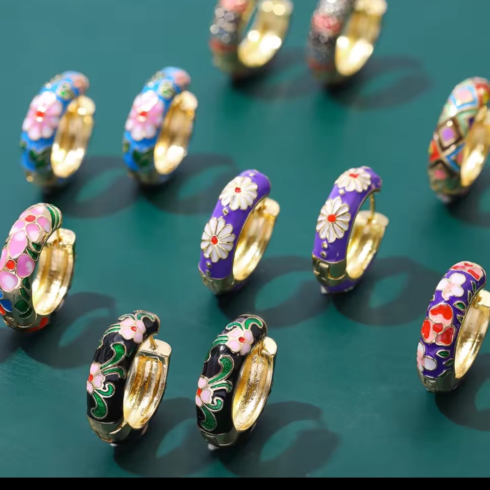 Colorful Enamel Geometric Hoop Earrings - Picture 6 of 6